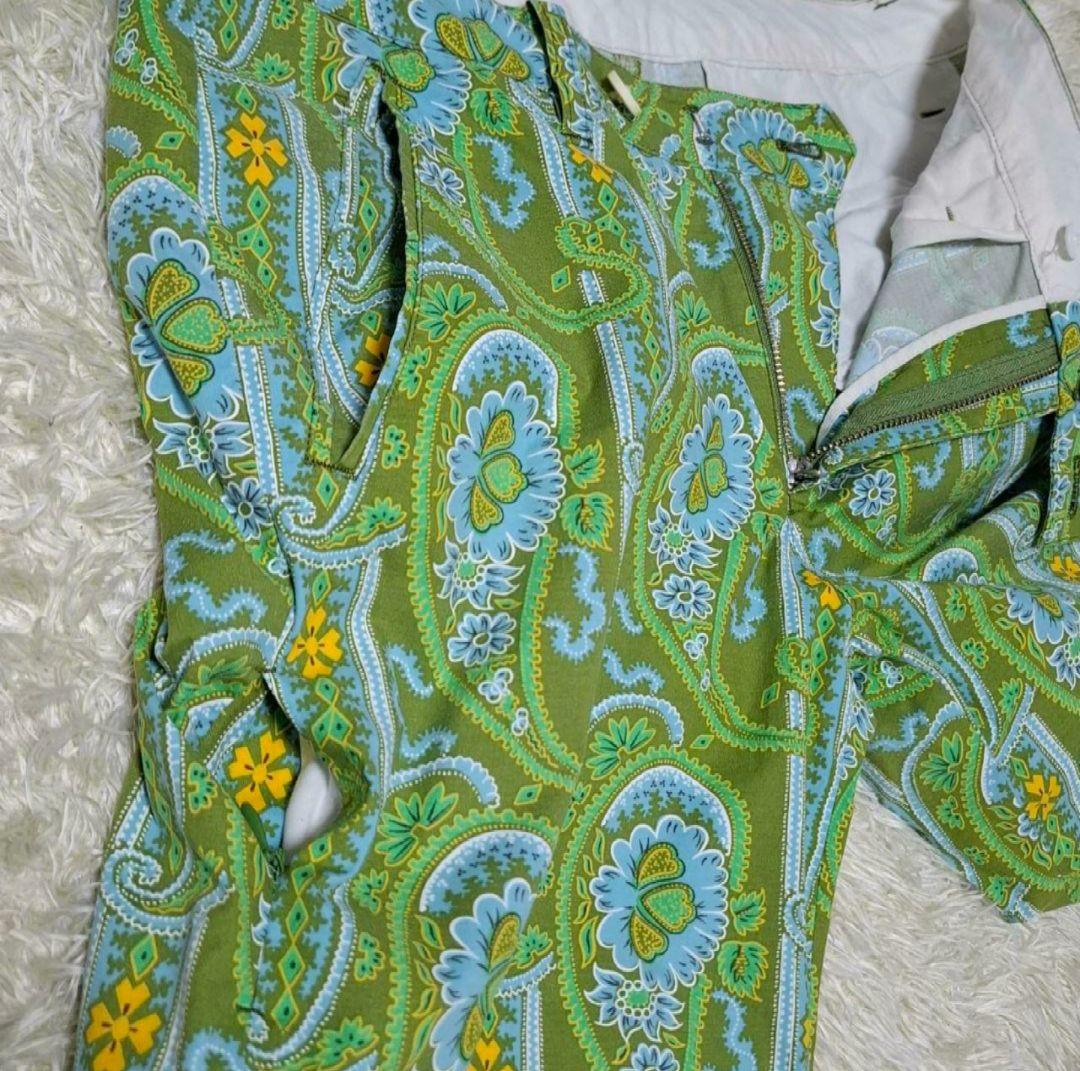 パーリーゲイツ ペイズリー柄 パンツ グリーン L相当 手洗い洗濯済