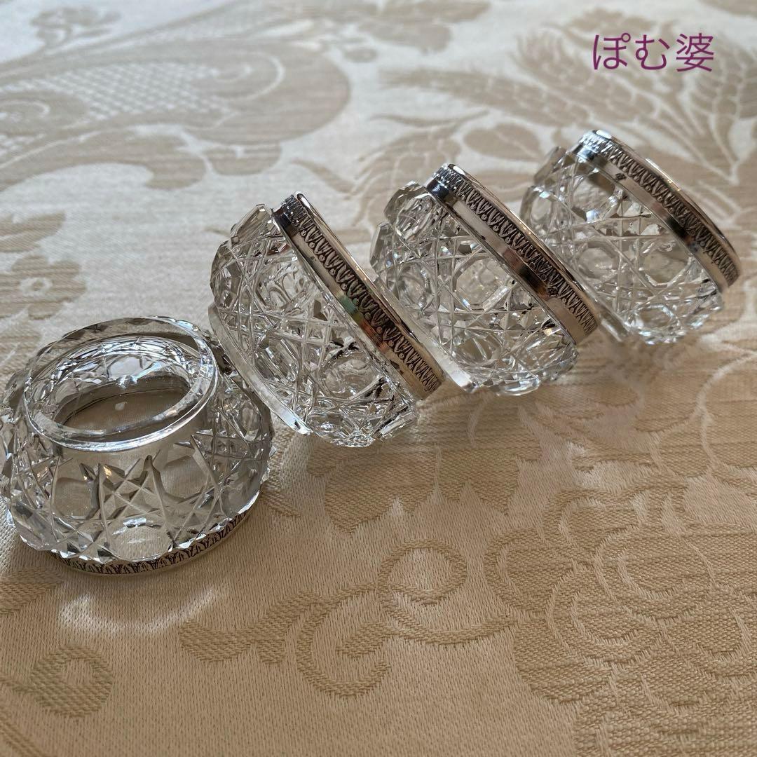 【フランス製】純銀 クリスタル／ソルトセラー 調味料入れ 箱入４個セット／バカラ