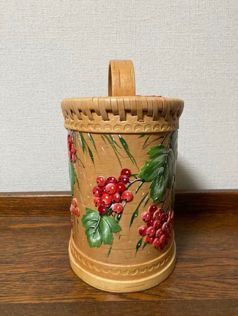 ロシア雑貨☆白樺工芸 ベレスタ 『ガマズミ』収納boxオーバル型 マトリョーシカ